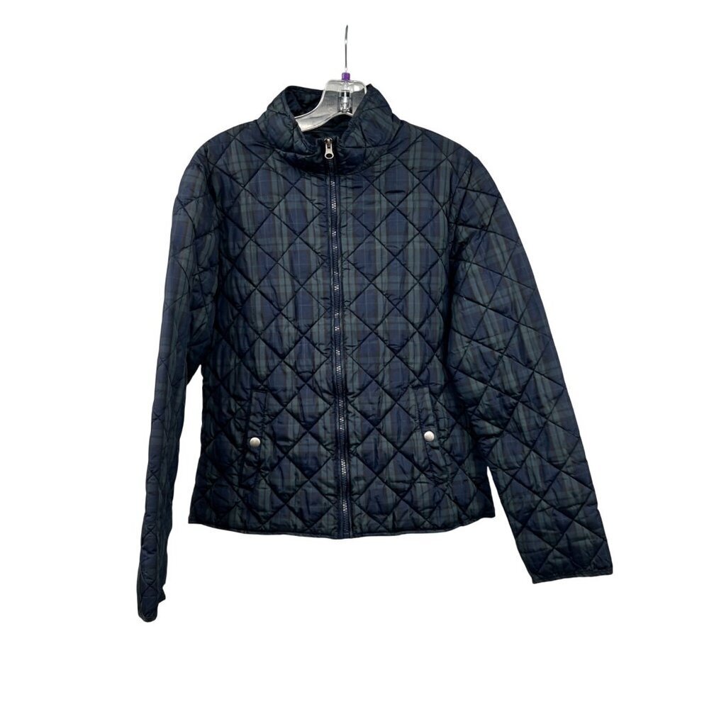 G.H. Bass & Co Womens Plaid Quilted Jacket Zip Navy/Green Size Medium Pockets